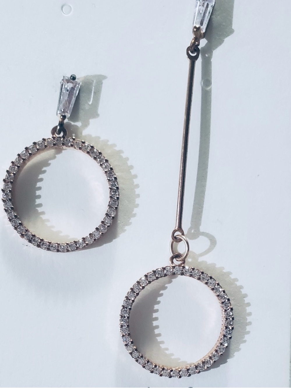 Emi Style Rose Gold & Crystal Asymmetrical Circular Drop Hoop Earrings NWT